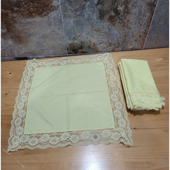 VTG Yellow Cotton Table Napkins Lace Trim Set of 8 - Picture 2 of 13